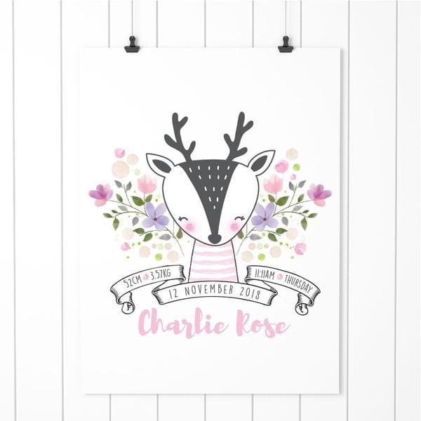 Little Deer Baby Birth Print