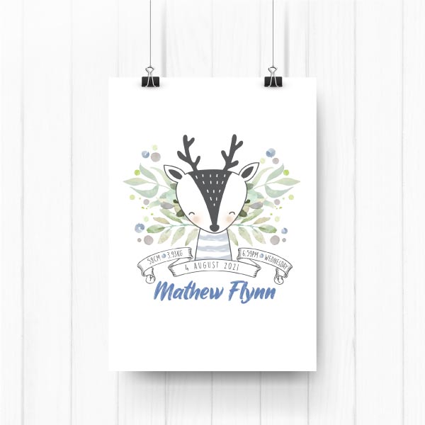 Deer Little Boy Personalised Birth Print