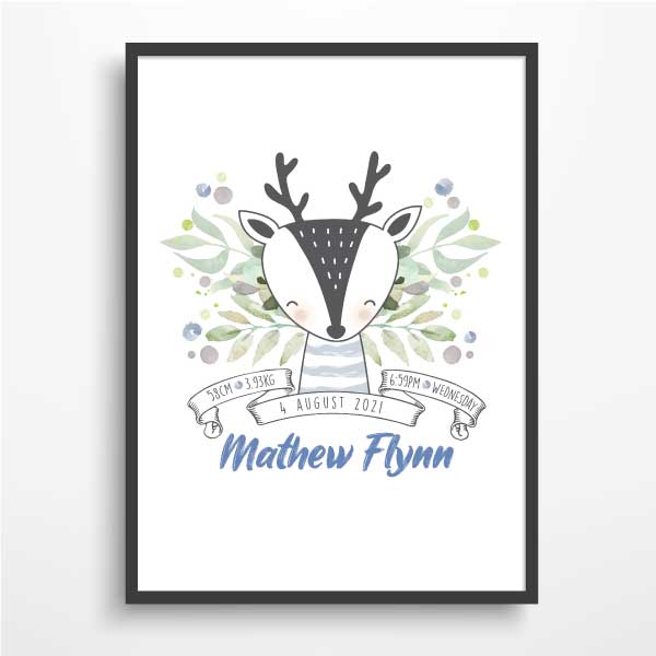 Deer Little Boy Personalised Birth Print
