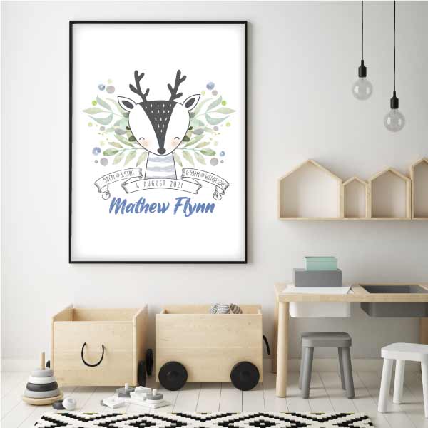 Deer Little Boy Personalised Birth Print