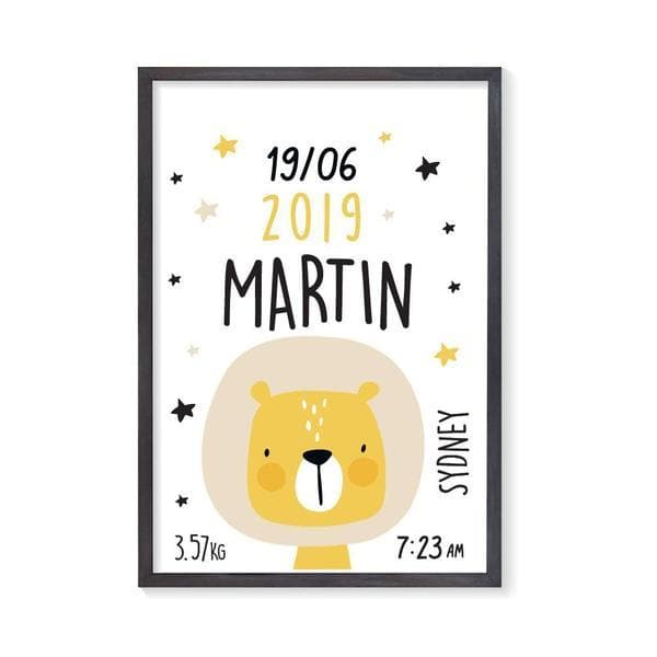 Little Lion Personalised Birth Print. Nursery Prints. Nursery Wall Art. Kids Wall Art. Bespoke Baby Gifts