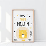 Little Lion Personalised Birth Print. Nursery Prints. Nursery Wall Art. Kids Wall Art. Bespoke Baby Gifts