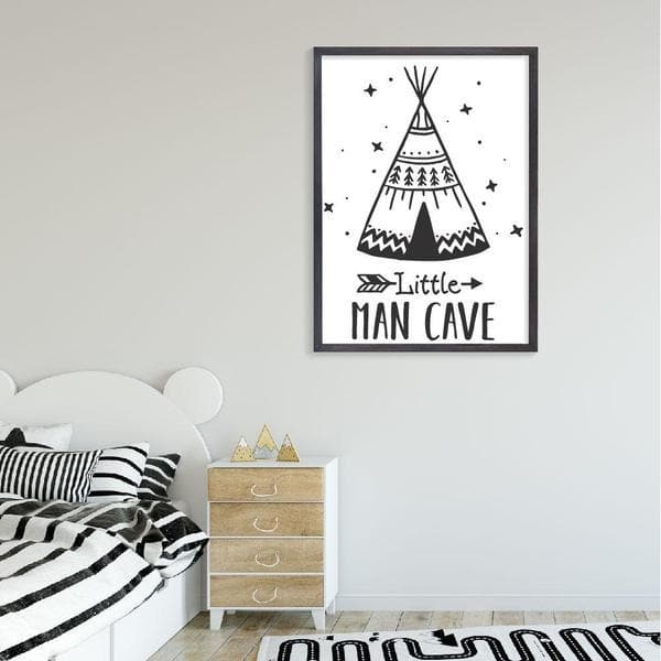 Little man cave green teepee. bespoke baby gifts. boys wall art. nursery wall art. baby shower presents. newborn gifts. kids gifts. black frame. 