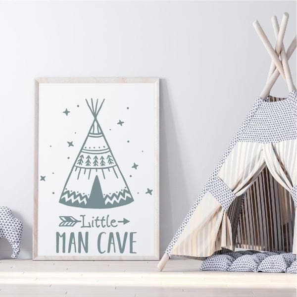 Little man cave green teepee. bespoke baby gifts. boys wall art. nursery wall art. baby shower presents. newborn gifts. kids gifts. timber frame. 