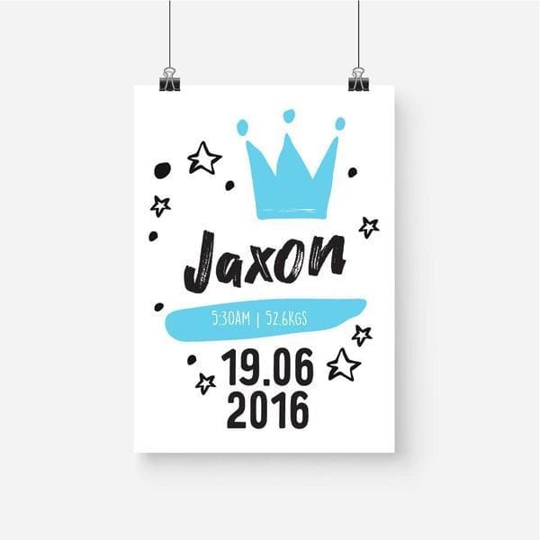 Little Prince Personalised Birth. Nursery Prints.Kids Wall Art. Nursery Wall Art. Framed Wall Art