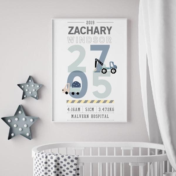 Little Trucks Personalised Birth Print