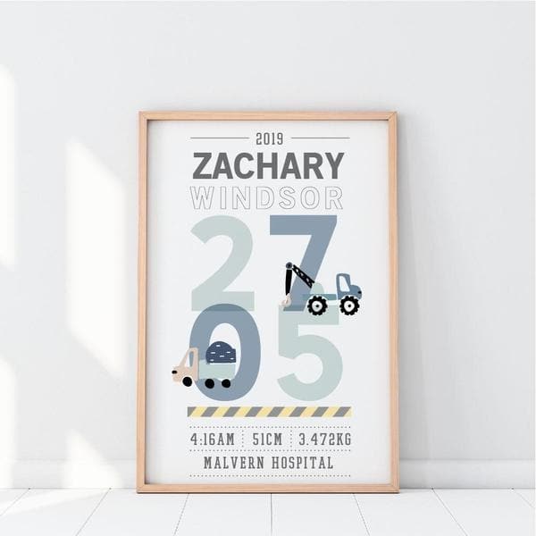 Little Trucks Personalised Birth Print