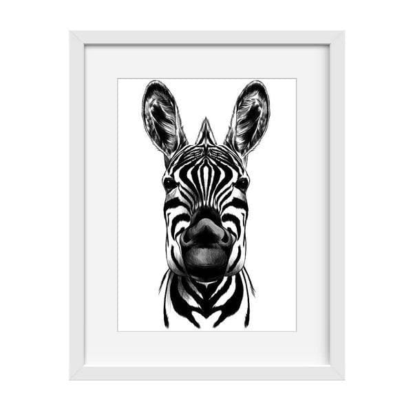 Monochrome Zebra - Baby Shower Gifts | Personalised Baby Gifts | Nappy Cakes. bespoke baby gifts. Animal prints. Animal wall art. unique wall art. unique gifts australia. unisex baby wall art. White frame. 