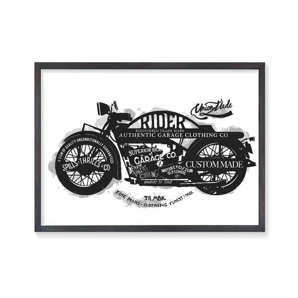 motorcycle life black frame. monochrome kids art. kids wall art. bespoke baby gifts. boys art work. gifts for boys. 