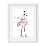 my happy place flamingo. white frame. skate shoes. gifts for girls. kids wall art. kids room decor. unique gifts australia. animal prints. animal artwork. bespoke baby gifts. crown. headphones. 