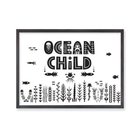 Ocean Child Nursery Wall Art. Nursery Prints and Kids Wall Art. bespoke baby gifts. monochrome wall art. baby shower gift ideas. ocean prints. unisex wall art. gifts for girls. gifts for boys. black frame. 