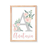 Personalised floral letter and name nursery wall art. Birth prints. Nursery Prints. Kids Wall Art. Kids room decor