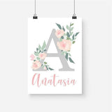 Personalised floral letter and name nursery wall art. Birth prints. Nursery Prints. Kids Wall Art. Kids room decor