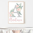 Personalised floral letter and name nursery wall art. Birth prints. Nursery Prints. Kids Wall Art. Kids room decor