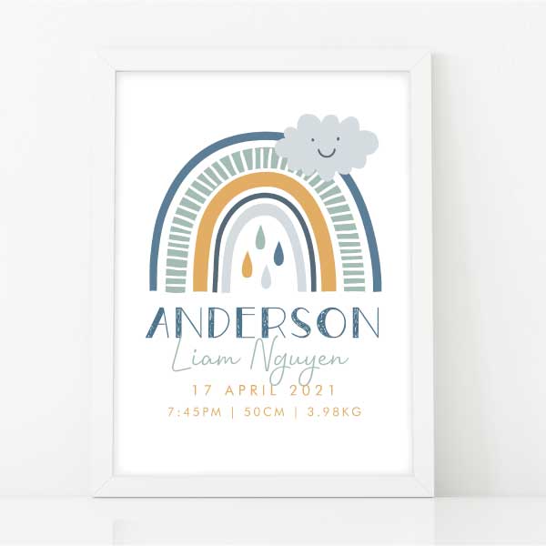 Rainbow Boy Personalised Birth Print