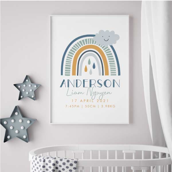 Rainbow Boy Personalised Birth Print