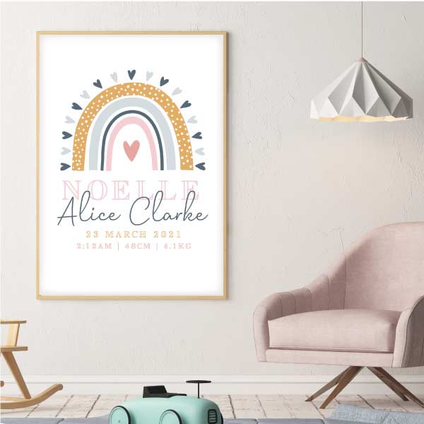 Rainbow Girl Personalised Birth Print