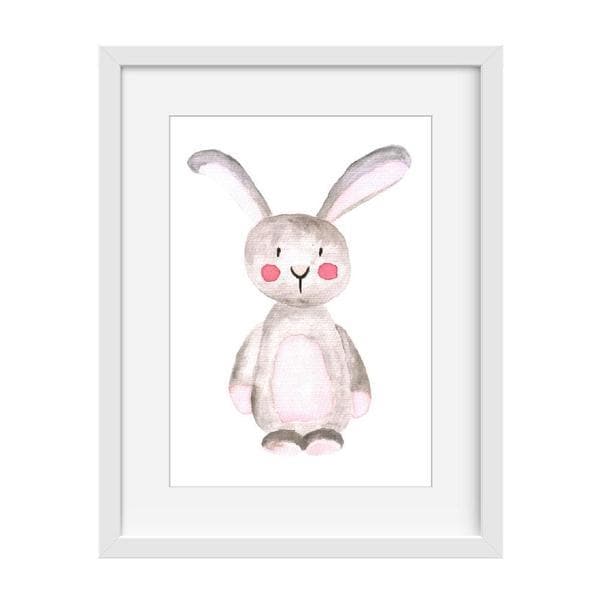 rabbit rosie cheeks. watercolour. white frame. bespoke baby gifts. nursery wall art. kids wall art. baby gifts australia. baby shower gift ideas. 