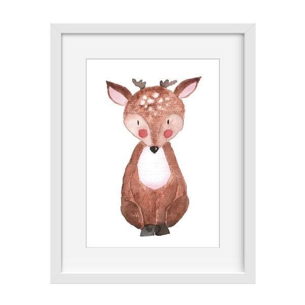reindeer rosie cheeks. watercolour art. white frame. bespoke baby gifts. nursery wall art. kids wall art. online baby gifts. unique gifts australia. 