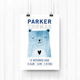 Scandi Bear Personalised Birth Print