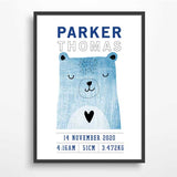 Scandi Bear Personalised Birth Print