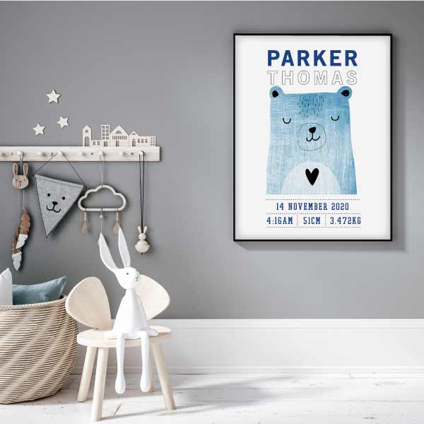 Scandi Bear Personalised Birth Print