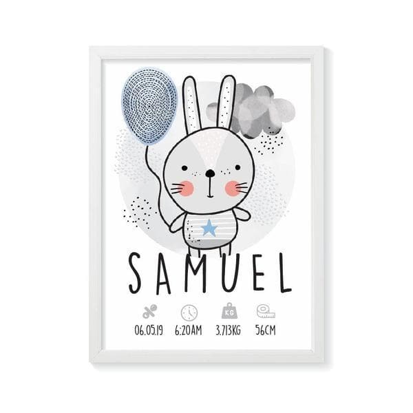 Scandi Bunny Personalised Birth Print