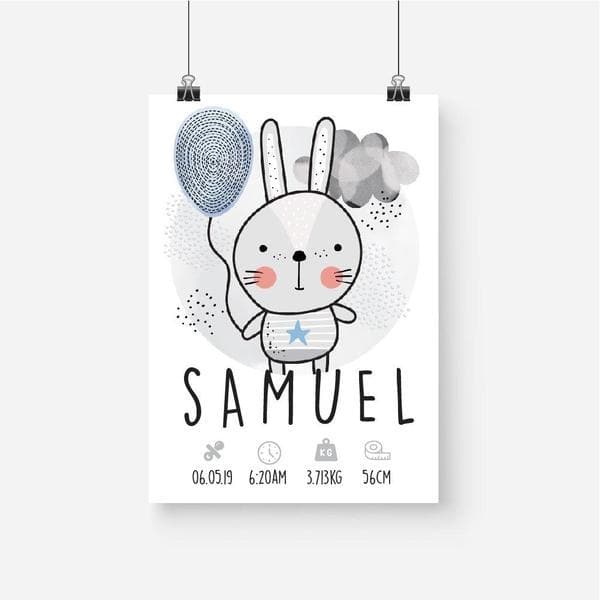 Scandi Bunny Personalised Birth Print