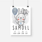 Scandi Bunny Personalised Birth Print