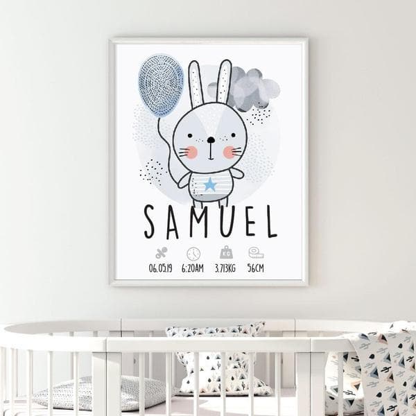 Scandi Bunny Personalised Birth Print