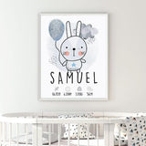 Scandi Bunny Personalised Birth Print