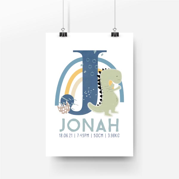 Baby Dino Personalised Birth Print