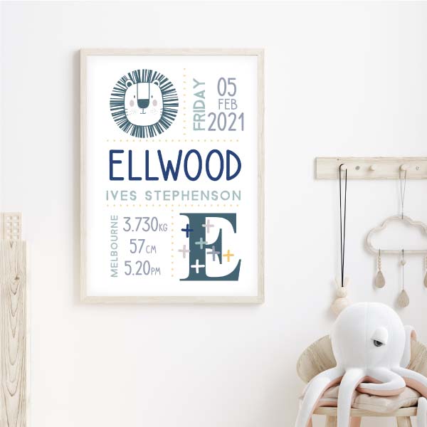 Baby Lion Personalised Birth Print