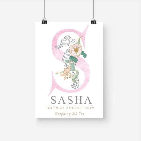 Seahorse Personalised Birth Print