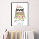 Sloth Girl Personalised Birth Print