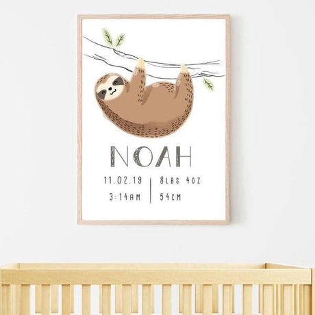 Sloth Hanging Personalised Birth Print