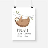 Sloth Hanging Personalised Birth Print