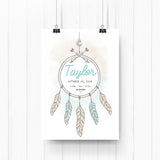 Tribal Dream Catcher Personalised Birth Print