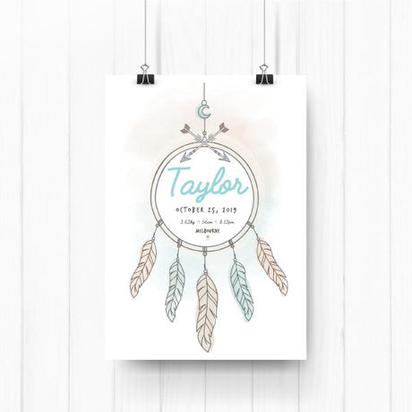 Tribal Dream Catcher Personalised Birth Print