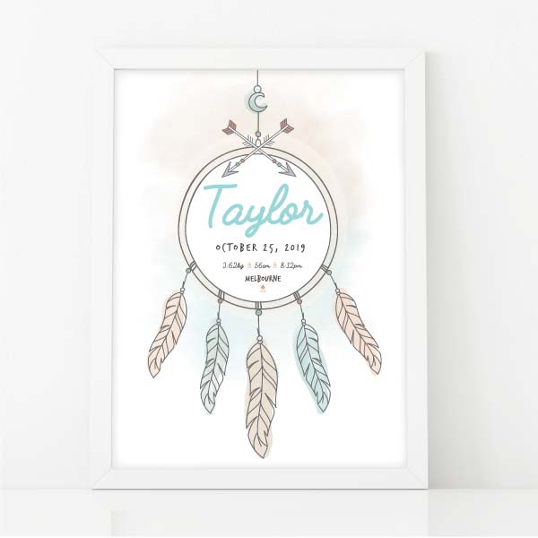 Tribal Dream Catcher Personalised Birth Print