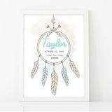 Tribal Dream Catcher Personalised Birth Print