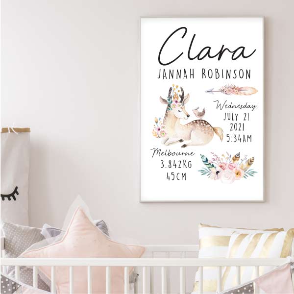 Woodland Girl Personalised Birth Print