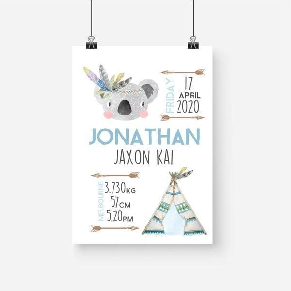 Tribal Tepee Boy Personalised Birth Print