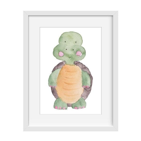 Turtle rosie cheeks. watercolour white frame. bespoke baby gifts. cute turtle. nursery wall art. kids room decor. baby gifts online. unique gifts australia. 