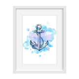 Anchor with Blue & Purple Watercolour - Baby Shower Gifts | Personalised Baby Gifts | Nappy Cakes. bespoke baby gifts. blue anchor. ocean art. white frame. 
