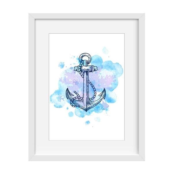 Anchor with Blue & Purple Watercolour - Baby Shower Gifts | Personalised Baby Gifts | Nappy Cakes. bespoke baby gifts. blue anchor. ocean art. white frame. 