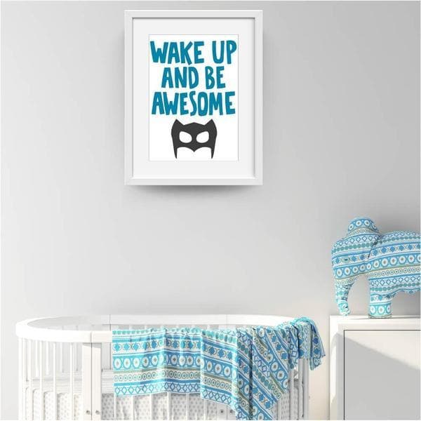 Wake Up and Be Awesome - Baby Shower Gifts | Personalised Baby Gifts | Nappy Cakes. bespoke baby gifts. gifts for boys. baby boy gifts. baby boy artwork. white frame. baby shower gift ideas. 