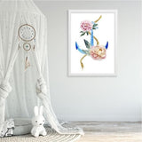 waterwcolour anchor. bespoke baby gifts. ocean art. flowers on anchor. rope. white frame. nursery artwork. kids room decor. unique gifts australia. 