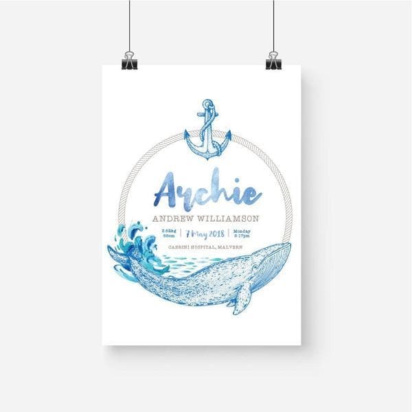 Whale Personalised Birth Print