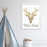 wile child deer head wooden frame. bespoke baby gifts. neutral colours. unisex wall art. baby shower gift ideas. online artwork. online baby gifts. white frame. 